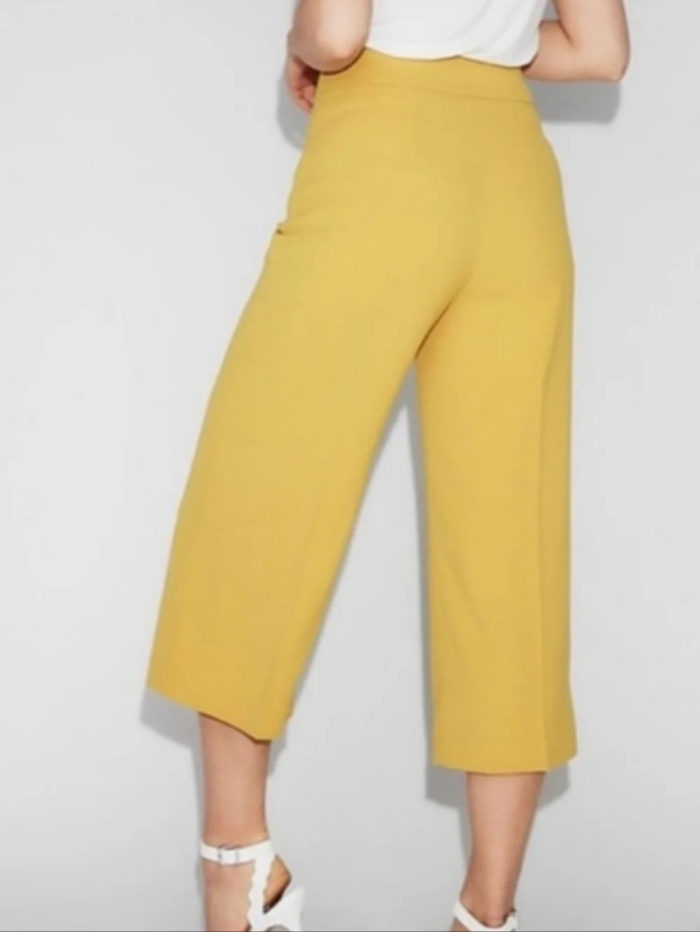 Express Mustard Wide-Leg Cropped Pants